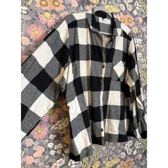 Old Navy Black White Buffalo Check Plaid Button Up Pajama Top Shirt Women's XXL - Picture 4 of 7